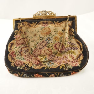 Vintage Austrian Petit Point Evening Bag, Petit Point Kiss