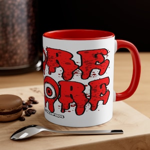 GORE whre Coffee Mug, 11oz, macabre coffee mug, rated r horror movie coffee mug, horror movie coffee mug cup, eyeball coffee mug