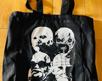 Horror Tote Bag, Spooky Halloween Cotton Canvas