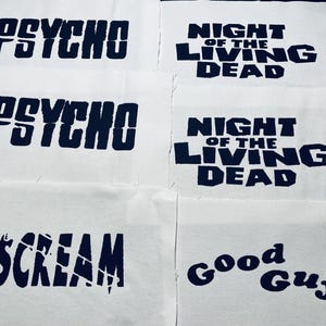 Horror movie title White fabric cloth patch Black ink sew on patch horror patches