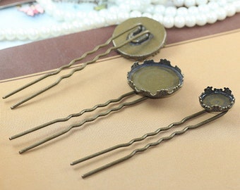 7012-3 5 pcs Wholesale Metal HairPin,Cabochon Base Hair Stick,blank accessories Hair Jewelry,Hair Combs,U Brass hairpins,for Chinese Hanfu