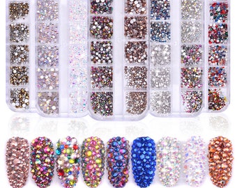 Tamaño mixto 1440-2080 piezas SS4-SS16 resina plana facetada piedras del rin, Diy Deco Bling, cristal de cristal Rhinestone, para el arte de las uñas, al por mayor 7000-63