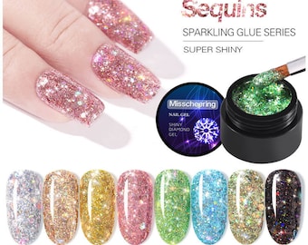 8 couleurs Shiny diamond Gel, gel pour ongles, 5ml Vernis coloré pour Nail Art Oil, Sequins UV nail Gel, série de colle étincelante, super Shiny (7003-129)