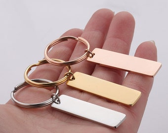 Stainless Steel Square Strip Tag Keychain Blank Metal Plate For keychain Pendant Jewelry Accessories,steel key rings(7018-7)