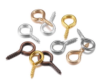 Nickel Plated 100 Little Threaded Screw in Peg Eye Pin Findings w// Loop for Half Drilled Beads