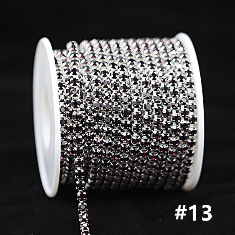 Cadena de copa con cierre de diamantes de imitación de 2 yardas, 2-4 mm, configuración de plata, fila única, 14 colores, venta al por mayor de alta calidad 7000-47 imagen 6