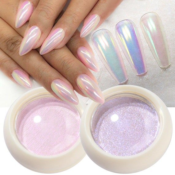 2 Jars Holographic Nail Powder for Nails Chrome Nail Powder Rainbow Unicorn  Mirror Effect Glitter Dust Multi Manicure Pigment Nail Art DIY Deco with