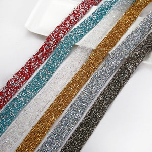 1 yard 1-3cm iron-on Rhinestone ribbon,16 color Diy Deco Bling Embellishments,Glass Crystal Rhinestone trim,Wholesale high Quality