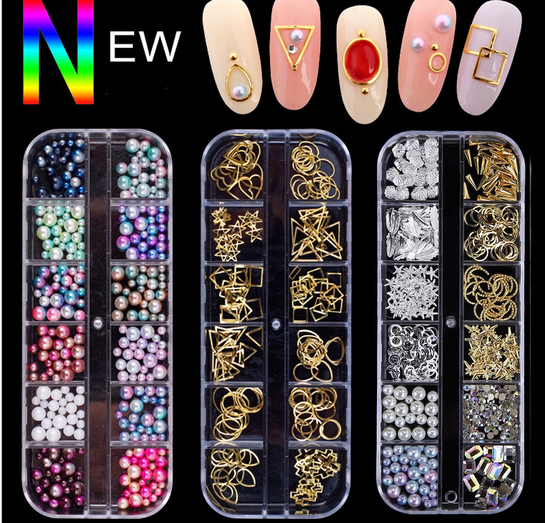 3d Gold Nail Studs Gems Sparkle Rhinestones Metal Rivets - Temu