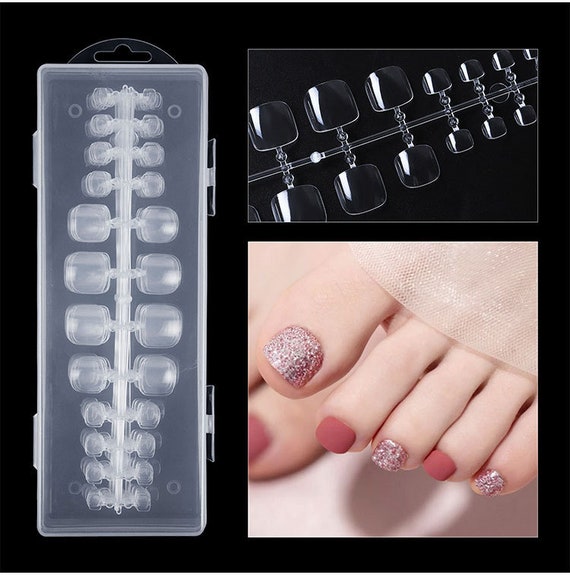 24pcs/set False Toe Nails with Designs Simple White French Artificial  Toenails Shiny Rhinestones Toe False Nails with Glue Wearable Short Flat  Shape Fake Toenails | Wish