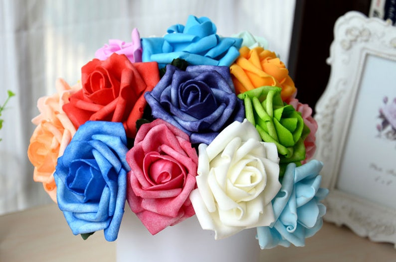 10 pieces/set Artificial Flowers, Wedding Flowers Supplies, Fake Foam Roses, Floral Wedding Decor Bridal Bouquet Flowers122-16 image 1