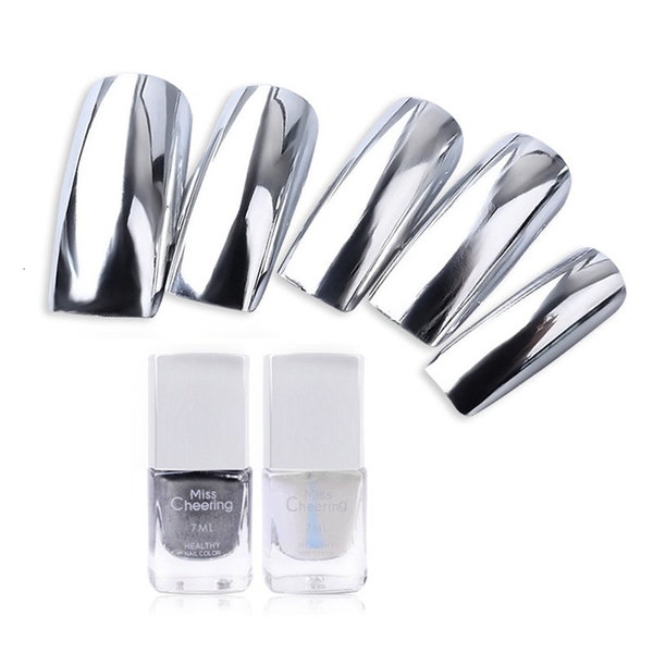 7ml Silber Spiegel Nagellack und 7ml Grundlack Metall Nagellack Metallic Nagel Maniküre Set(7003-108)