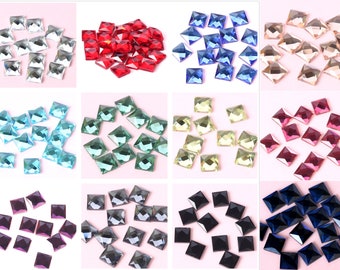 100 Uds. Diamantes de imitación con parte posterior plana de 4/6/8/10/12/14mm, adornos ostentosos decorativos Diy de 14 colores, diamantes de imitación de cristal cuadrados, venta al por mayor
