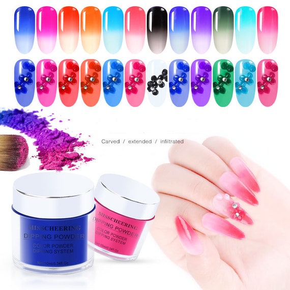 12 Colors Thermal Dip Nail Powder Set Temperature Change Shinny