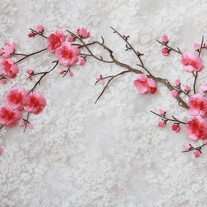 Plum Flower Applique,Iron-on Lace Embroidery Applique,Adhesive Headpiece Applique,For DIY Dress,For Fashion,Bridal Hair Accessories image 1