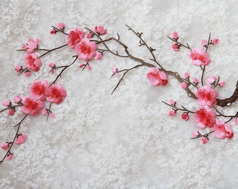 Plum Flower Applique,Iron-on Lace Embroidery Applique,Adhesive Headpiece Applique,For DIY Dress,For Fashion,Bridal Hair Accessories