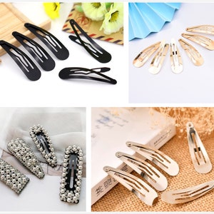 50 pcs 3-6cm Black/silver/gold paint Metal Snap Clips,Blank Baby Clips,For DIY Hair Clips Jewelry Making Base,wholesale