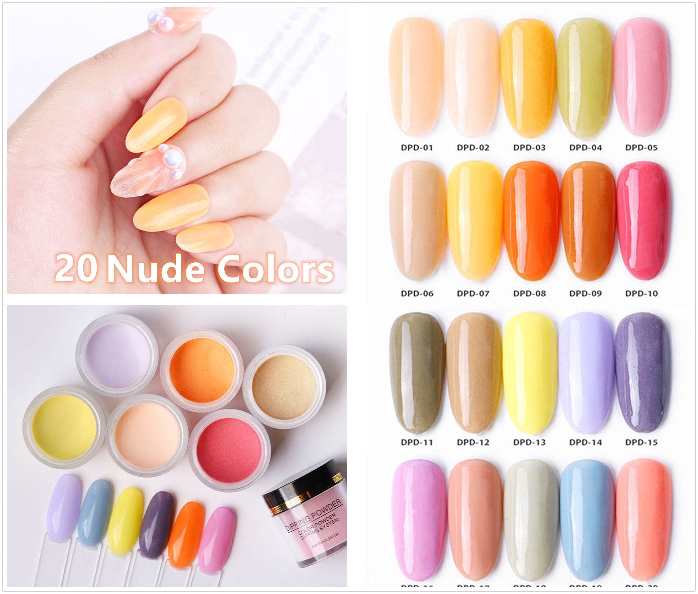 20 kleuren nude Dipping Powder Nail Art Decoraties Glitter Glow
