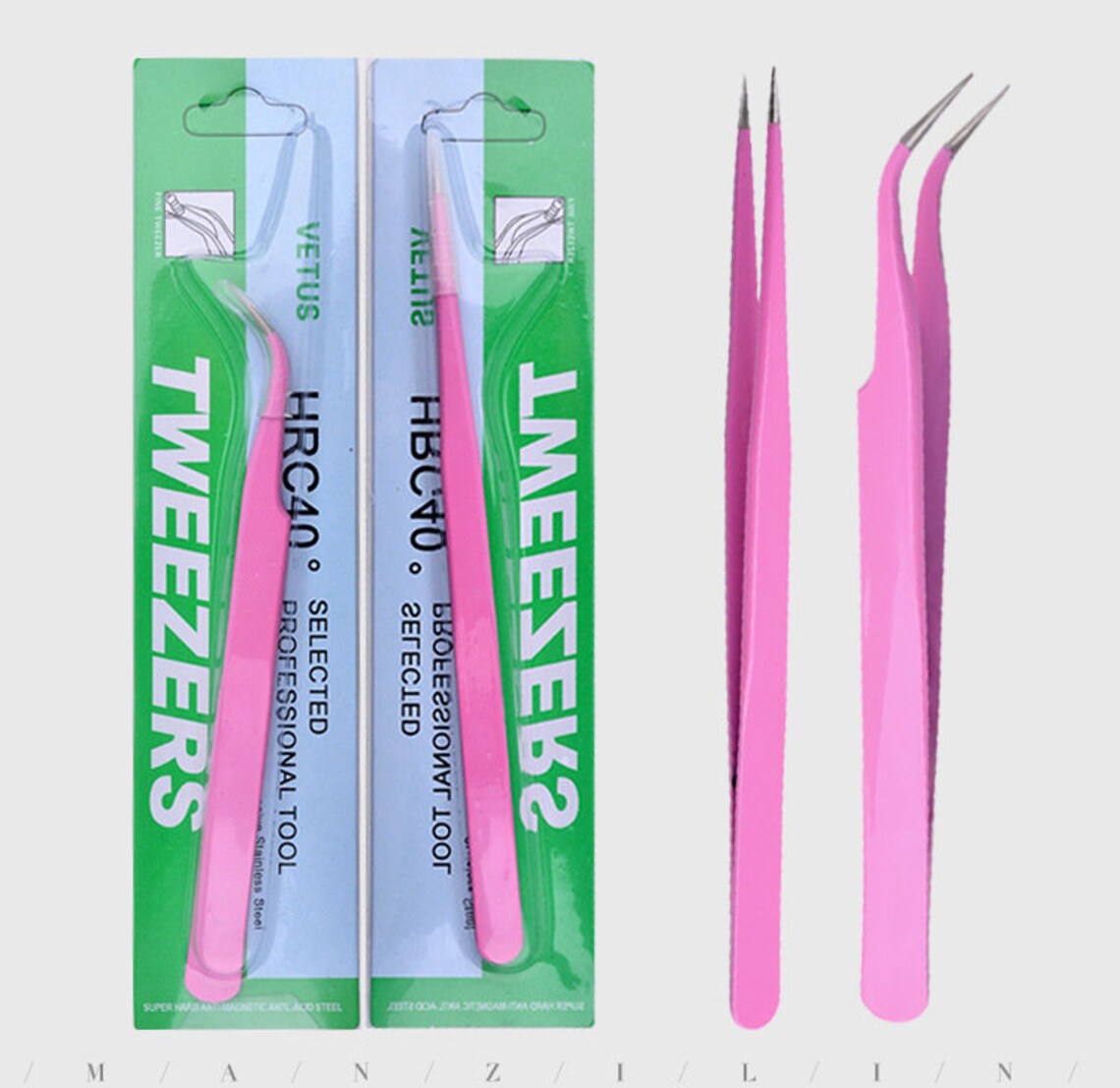 Straight/Curved Eyebrow Eyelash Tweezers Nail Art Tools Pink Etsy
