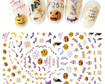 Halloween Nail Art Watermark Sticker,Pumpkin skull transfer nail stickers, mix nail sticker,Nail Art Decorations(7003-766)