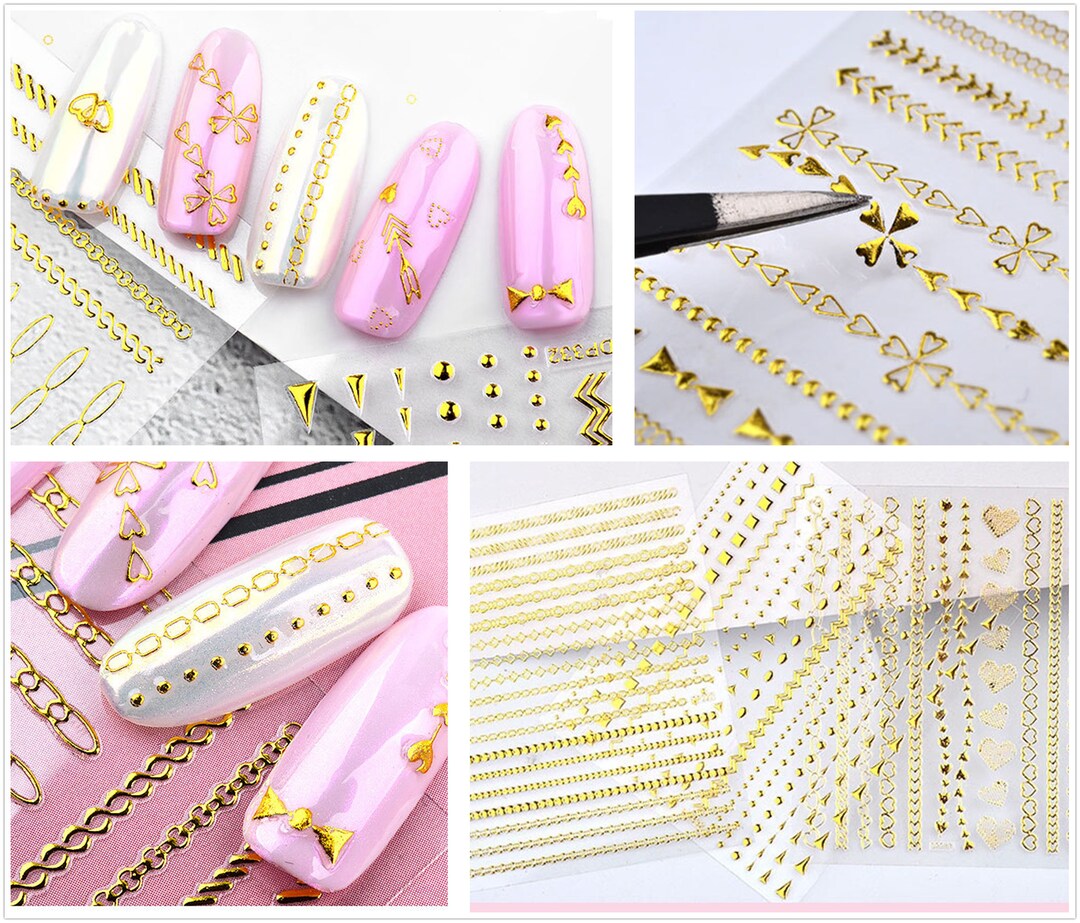 Gold Chain Nail Glass Paper,adhesive 3D Nail Sticker,nail Art