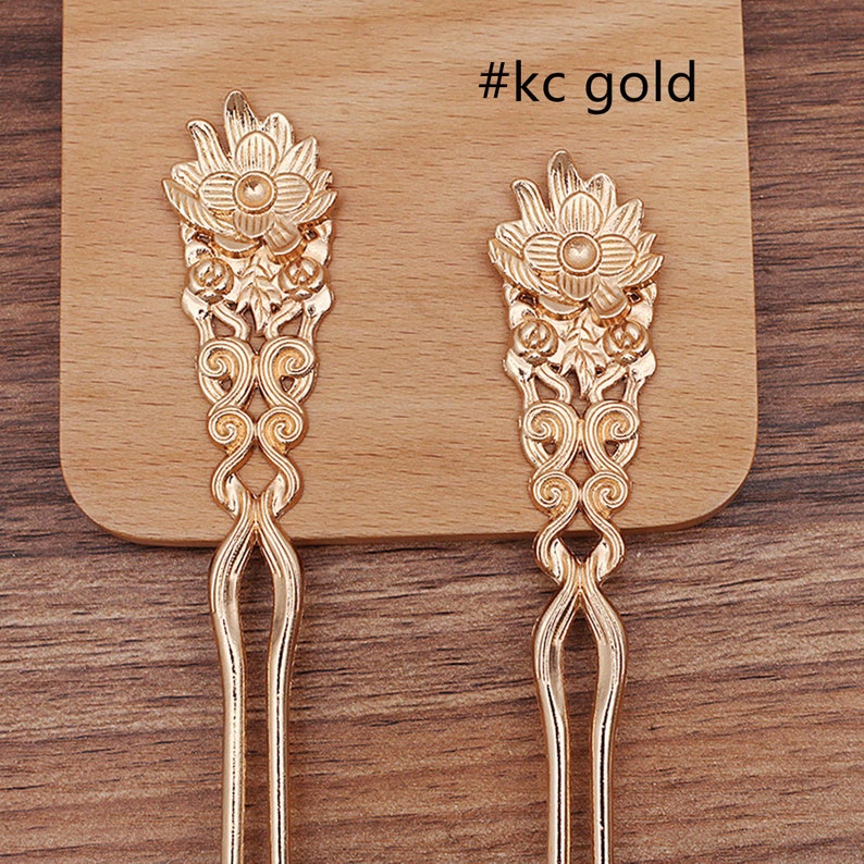 2pcs flower HairPin,Hollow out Hair Stick,blank accessories Hair Jewelry ,U shape hairpins,for Chinese Hanfu7012-429 kc gold