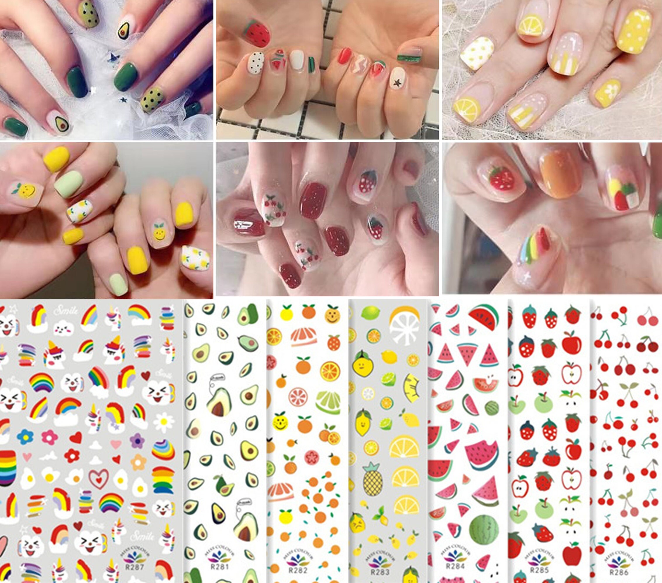 8 styles quick art sticker Fruits Nail decal with Gum Fruits Etsy