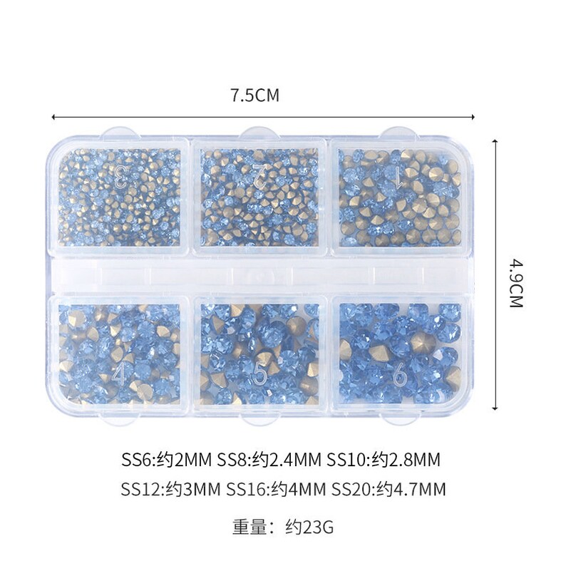 Caja de 6 diamantes de imitación de tamaño SS6/8/10/12/16/20, adorno decorativo artesanal, diamantes de imitación de perlas de cristal de colores, para decoración de uñas imagen 10