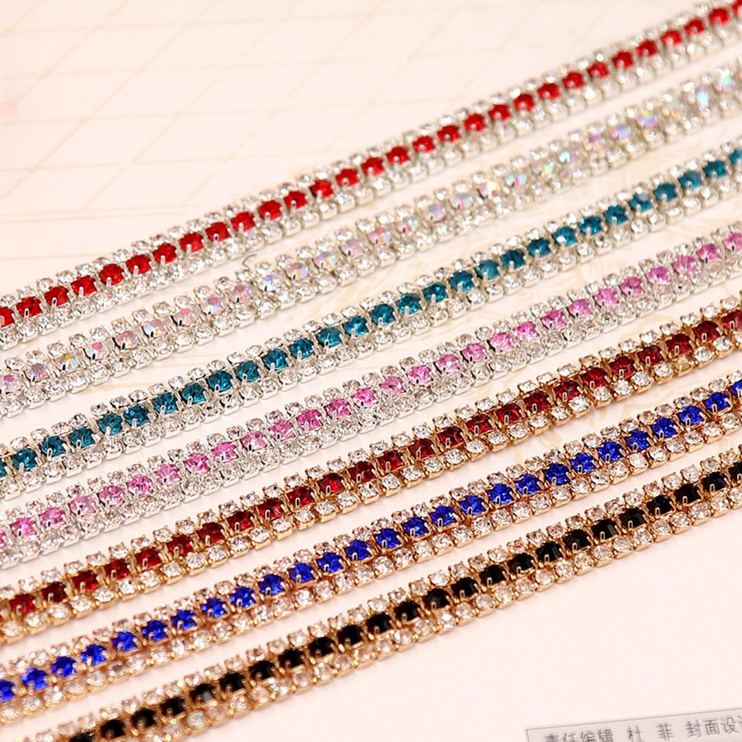 1yard 3 Colors Sparkling Crystal Rhinestone Chain Claw Chain - Temu