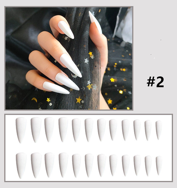 24pcs Acrylic Extra Long Pointed Water-drop False Nail Solid - Etsy