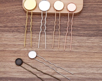 10 pcs Wholesale Metal HairPin,Cabochon Base Hair Stick, accessoires vierges Coiffure Bijoux, Hair Combs, U Brass épingles à cheveux(7000-170)