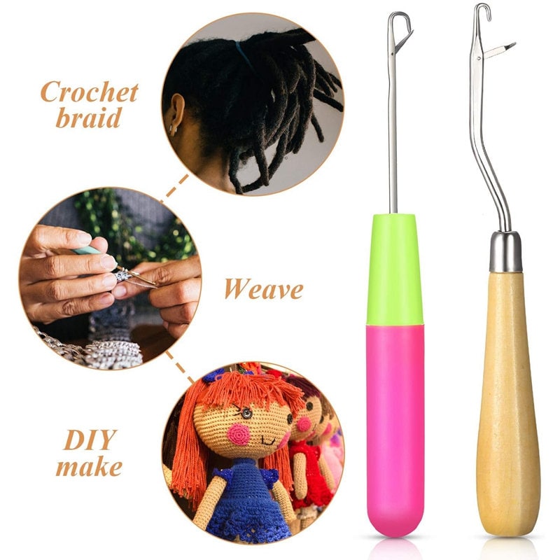 Plastic Crochet Hooks for Hair, Hair Extension Crochet Hair Tools for  Braiding Hair(Rose Red)