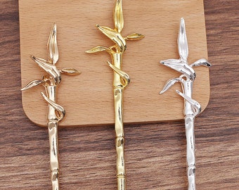 5 piezas / 10 piezas de bambú Jin Buyao Hair Stick, Retro court Hair Fork, Hairpin accesorios para el cabello Joyas para el cabello, Base del receptáculo para el cabello (7012-423)