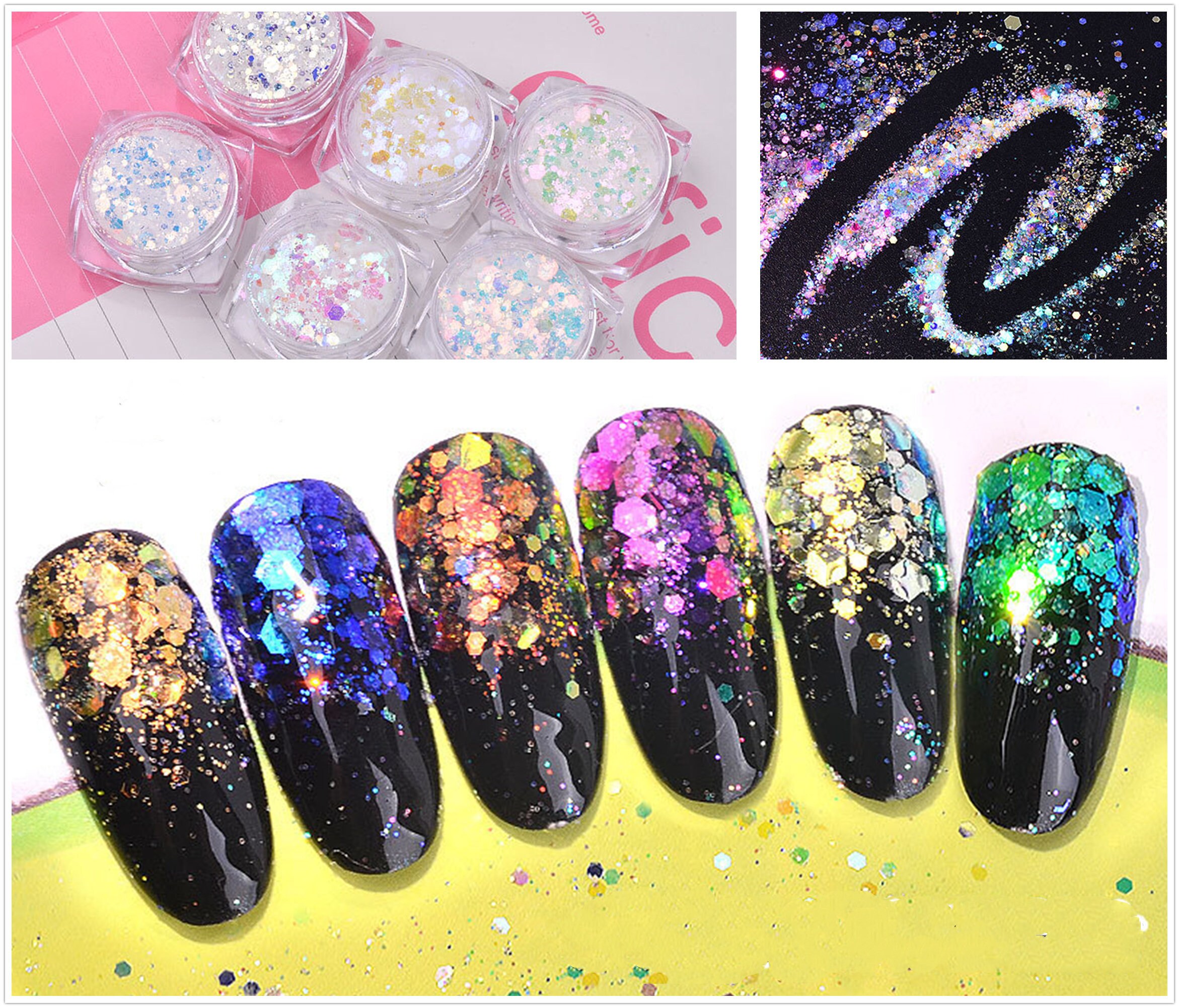2 Colors Shimmering White And Black Nail Glitter Powder For - Temu