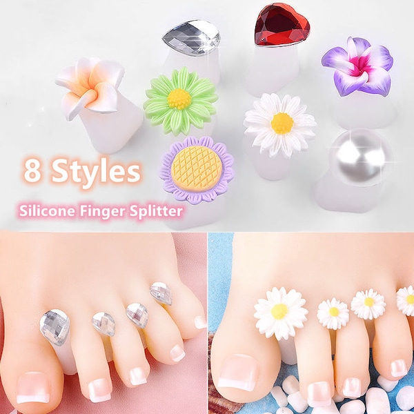 8 Pcs/set Silicone Flower Heart Nail Art Splitter Toe Separators Nail Silicone Finger Splitter Toe Separator DIY Nail Care Tools(7003-428)