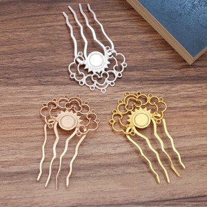 4-tooth Metal hair comb,Cabochon Base Hair Stick,blank accessories Hair Jewelry,Jin Buyao,for Chinese Hanfu(7012-12)