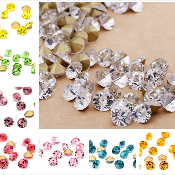 144/288pcs SS30/SS32/SS35/SS38 Pointed Back Rhinestones,22 color Diy Deco Bling Embellishment,Glass Crystal Rhinestone,Wholesale