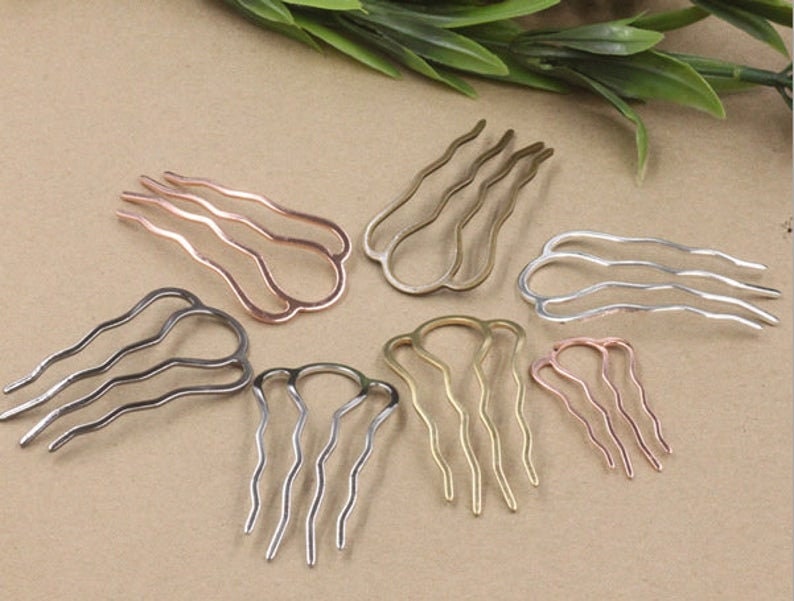 5 Pcs/lot 4-tooth hair comb,Metal Hair Stick,Hair Fork,hair accessories Hair Jewelry,Barrette Hair Combs Blank Base7000-116 image 4