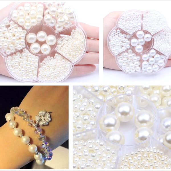 A set of mixed size ABS Pearl Beads with hole,round  Pearl/ Faux Pearl,cream/white Cute Decoden Wedding Decor Embellishment(7006-9)