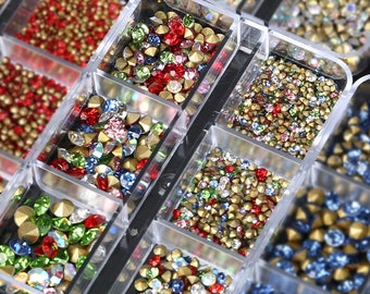 Box of 6 size SS6/8/10/12/16/20  Rhinestones,Diy Deco Bling, colorful Glass Crystal pearl Rhinestone,for Nail Art