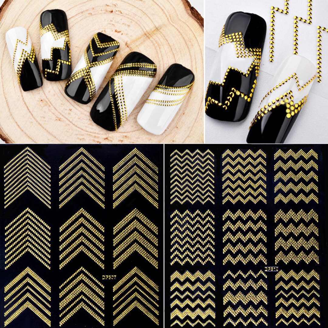 Gold Chain Nail Glass Paperadhesive 3D Nail Stickernail Art Etsy