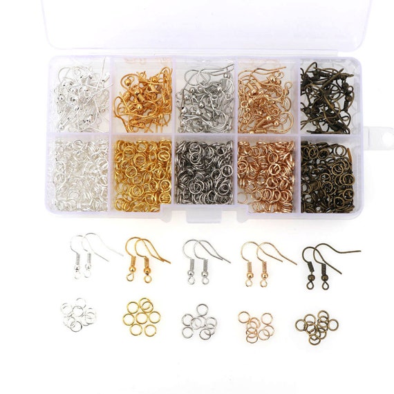 Box of Earrings Hooks and Open Jump Rings Set,earrings Clasps Findings Earring  Wires for Jewelry Making Supplies Wholesale7014-9 