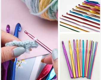 12 Pcs Aluminum Handle Crochet Hook Knitting Needles Set Crocheting Needle  Tool Aluminum Crochet Sweater Knitting DIY Crafts7024-22 