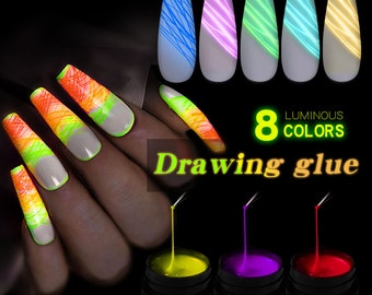 Pegamento de dibujo luminoso Nail Art Pintura Luminous Elastic Drawing Glue 7ml Spider Glue Nail Gel, Fast Dry Spider Glue (7003-529)