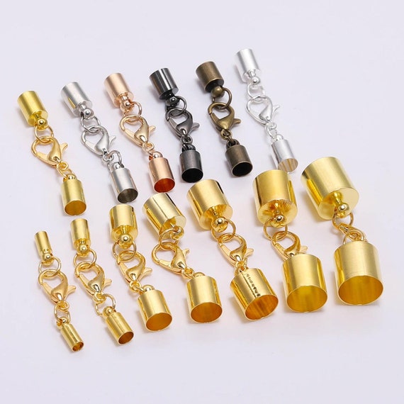 Cord End Clasps Connectors with Lobster Clasp and Extender Chain Adjustable  Jewelry Clasps Leather Cord End Cap for Bracelet Necklace Jewelry Making 