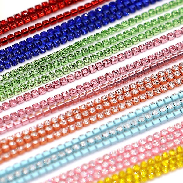 2mm/3mm Rhinestone Close Trim Cup Chain,Rhinestone Chain, Single Row,14 colors,Wholesale Cheap&high Quality