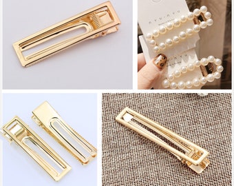 100Pcs/lot kc gold/rhodium Hair Clips Fashion square Hairpin Blank Base for Diy Jewelry Making Pearl Hair Clip Setting craft supply(7002-35)