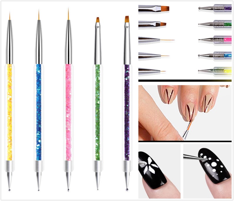 5 Pcs Crystal Dotting Pennail Art Brush Liner Painting Pen Etsy
