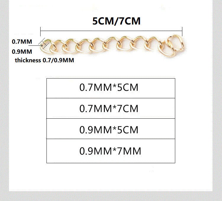 100pcs/ Lot Gold/Rhodium Tail Extender Chain Extended Extension Chains  Connector 50mm 70mm For Jewelry Making Findings