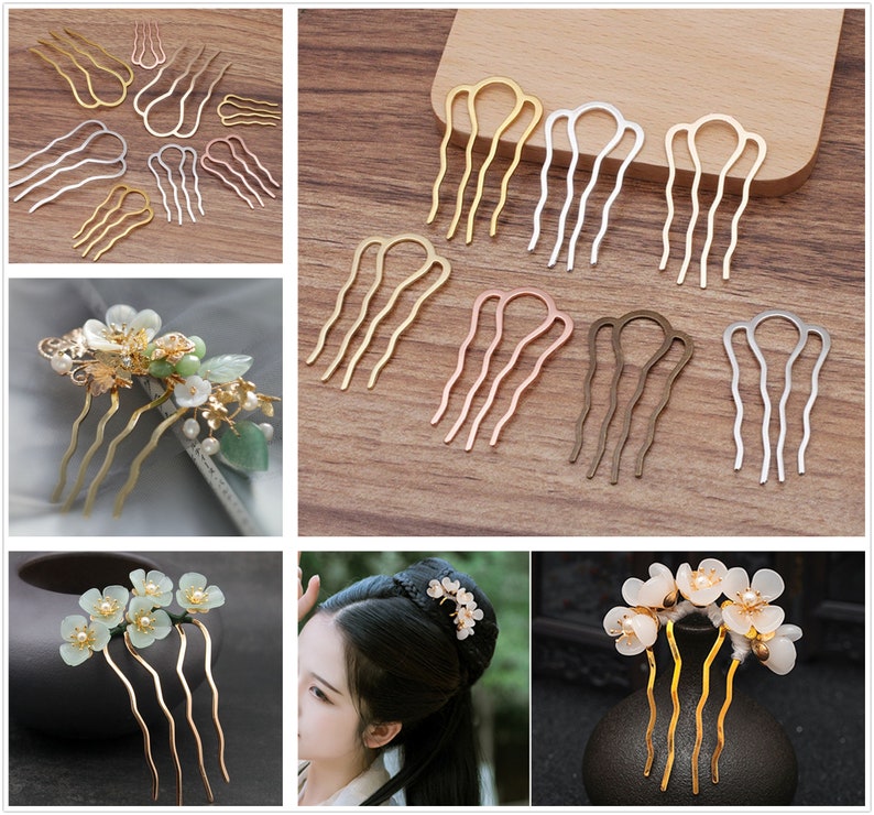 5 Pcs/lot 4-tooth hair comb,Metal Hair Stick,Hair Fork,hair accessories Hair Jewelry,Barrette Hair Combs Blank Base7000-116 image 1